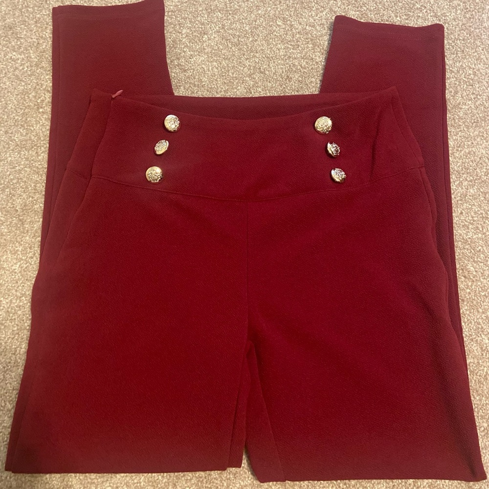 Burgundy Double Button Skinny Pants